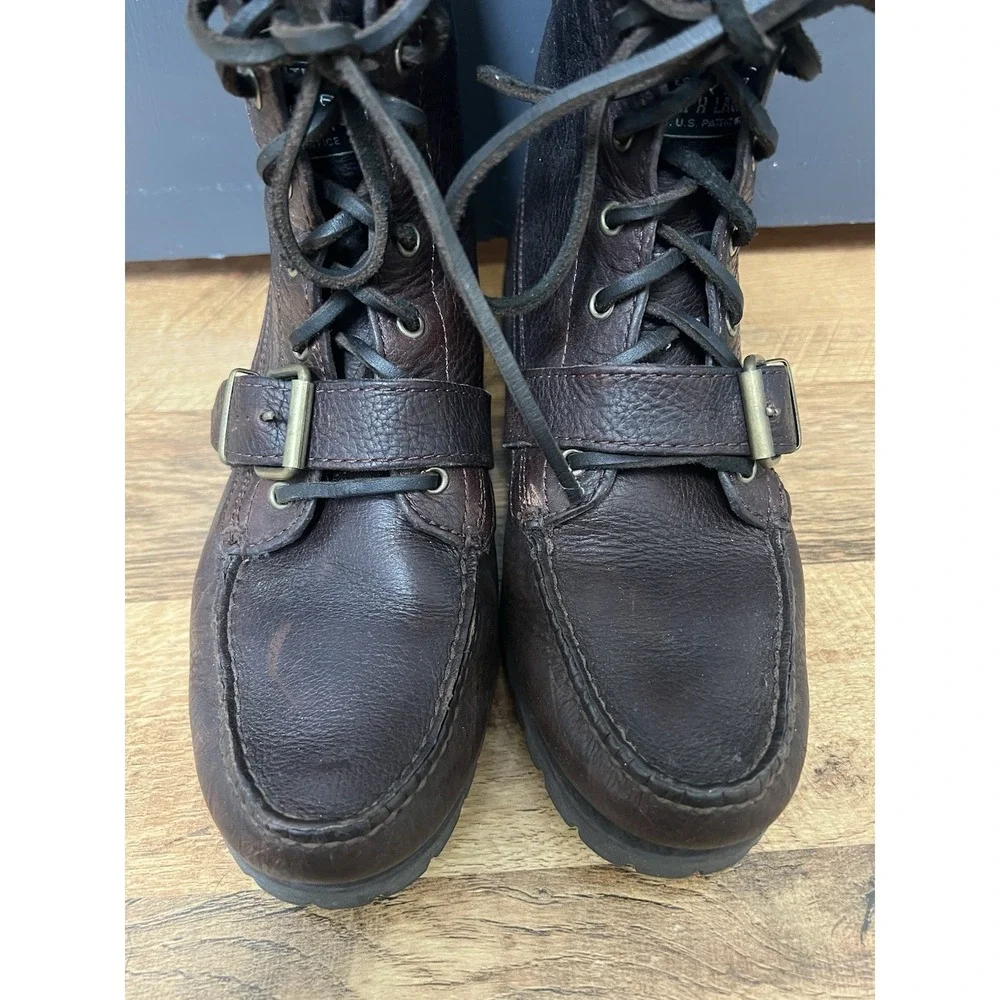 Polo Ralph Lauren Ranger POLO Country Tumbled Grain Brown Leather Boots Mens 8.5